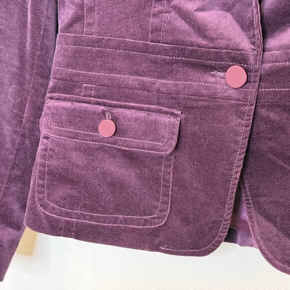 Talbots Velvet Blazer Jacket Size 14 Purple 1 Button Long Sleeve Lined Pockets - Picture 3 of 8